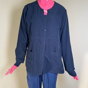 WonderWink Four Stretch Navy Scrub Jacket Top Medium Button Front
